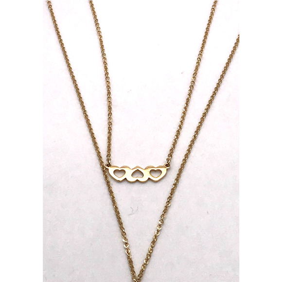 18k Layered Choker Necklace with Hearts and Key charm 14" /18" with Extender - Picture 6 of 14